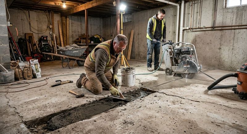 Cracked Basement Floor Repair in Florham Park, NJ